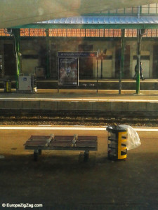 Perpignan through a train window.