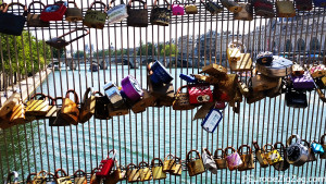 Love locks on a bridge in Paris.