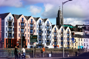 Houses by River Lee in Cork.