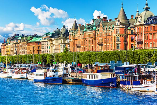 Stockholm Old Town, waterside with anchored boats