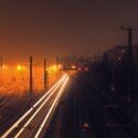 Rail tracks at night in Vienna