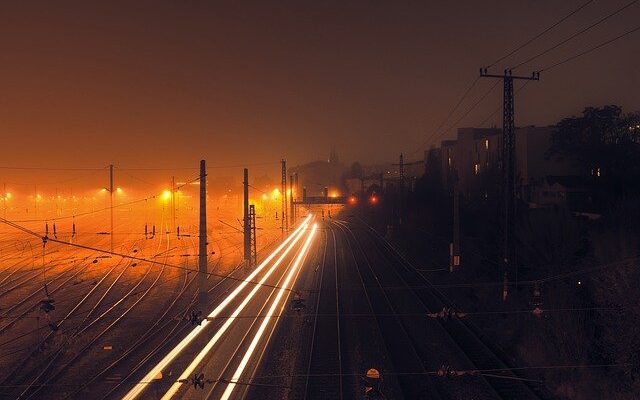 Rail tracks at night in Vienna