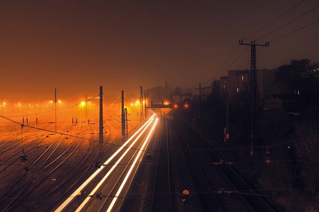 Rail tracks at night in Vienna