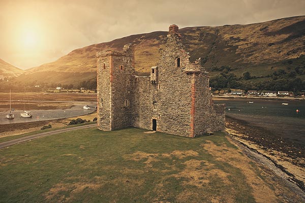 Castle ruins at sunset