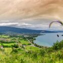 Paragliders by the lake of Annecy, France