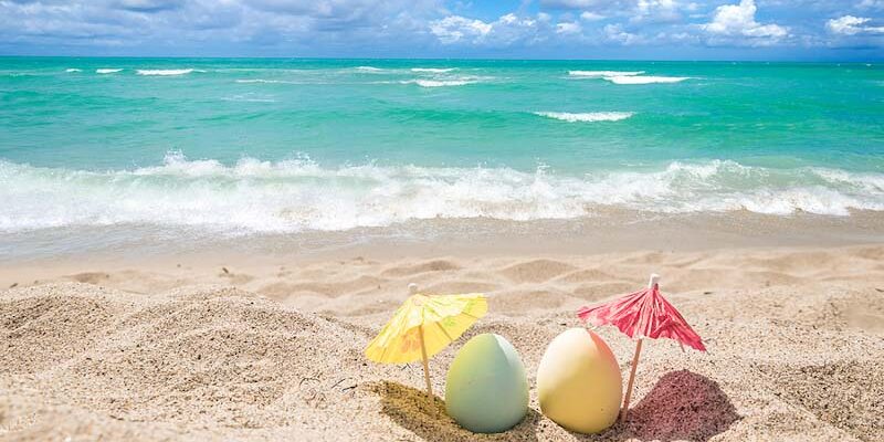 Easter eggs on a sunny beach