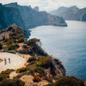 Bicyclists on the coast in Mallorca