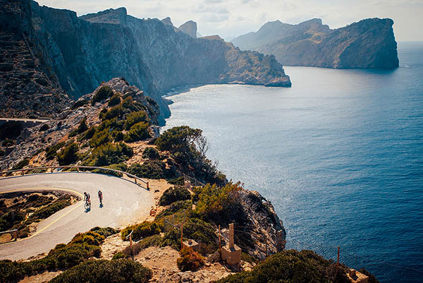 Bicyclists on the coast in Mallorca