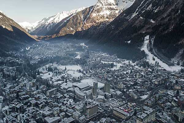Chamonix from above in winter