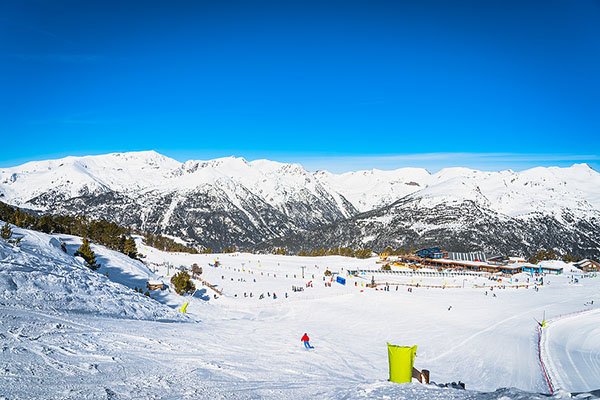 Downhill skiing on a clear sunny day