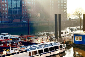 Sunny day in a marina in Hamburg, Germany