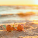 Happy eggs on the beach.
