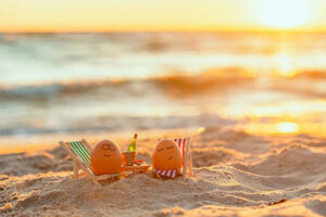 Happy eggs on the beach.