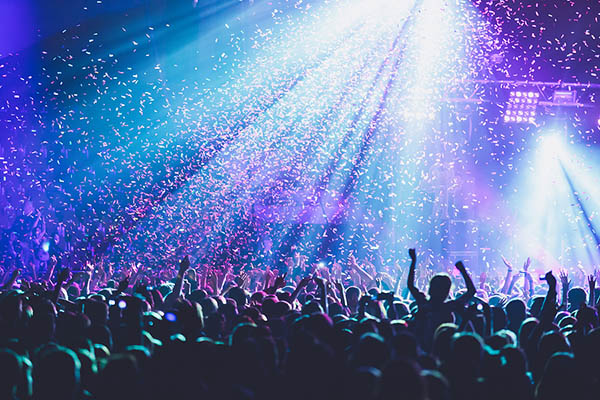 Crowded concert with light show