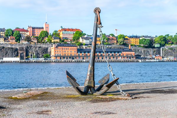 An anchor in a Stockholm harbor.