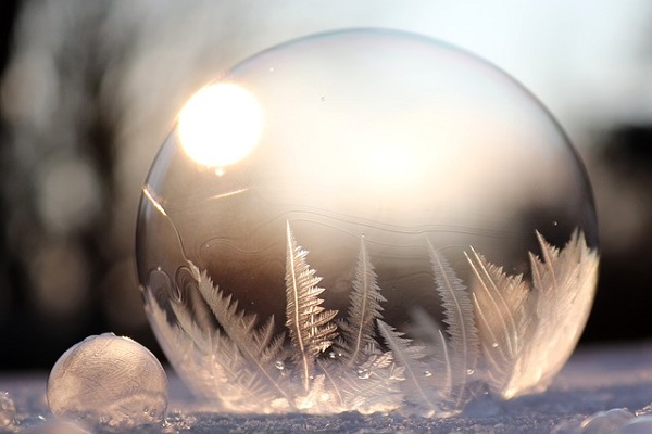 Freezing soap bubble.