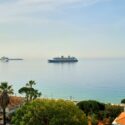 Cruise ship by the coastline of Cannes, France.