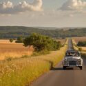 Citroën car with couple somewhere in France on a summer day