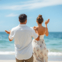 Couple dancing on the beach.