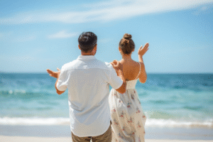 Couple dancing on the beach.