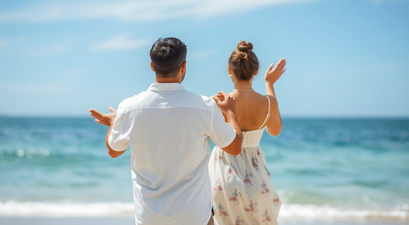 Couple dancing on the beach.