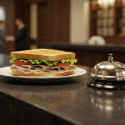 Hotel sandwich on receptionist counter.