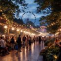 Beer garden in Berlin at night