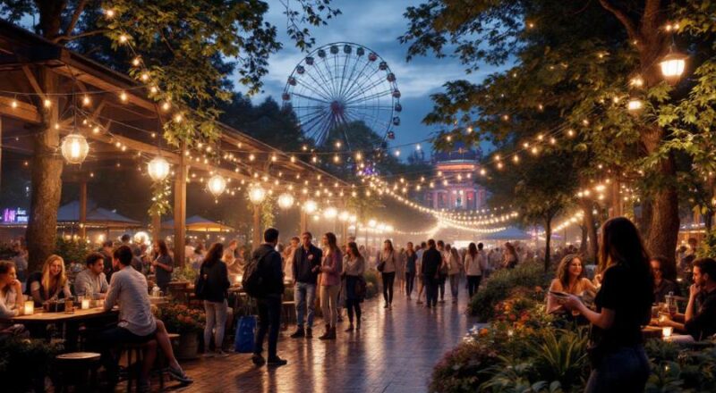 Beer garden in Berlin at night
